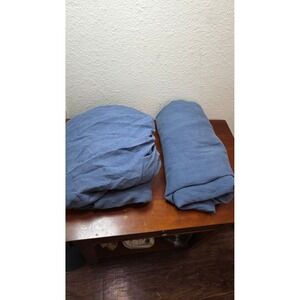 Brooklinen Linen Flat Fitted Sheet Queen Blue 100% Linen Bedding Portugal